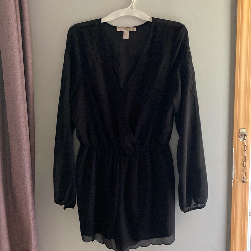 Black Romper (Shorts) sheer/embroidered arms and upper chest. Lining chest down